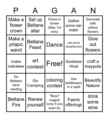 Beltane Bingo Card