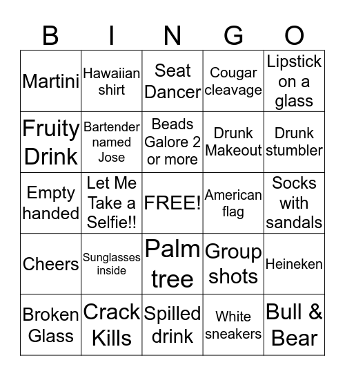 Bottoms Up Bingo Card