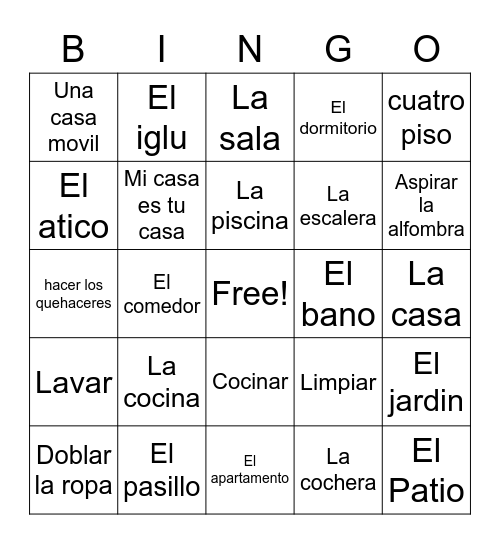 La casa Bingo Card