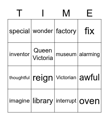 Time Twist - Chapter 10 Vocabulary Bingo Card