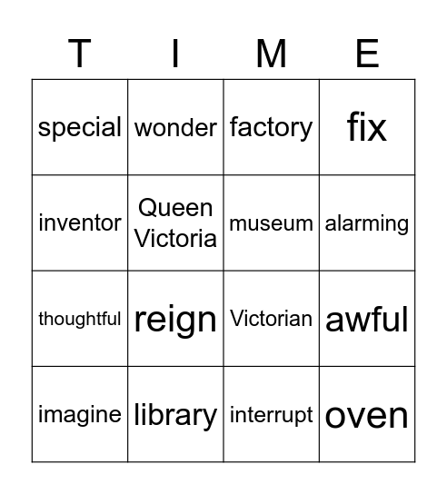 Time Twist - Chapter 10 Vocabulary Bingo Card