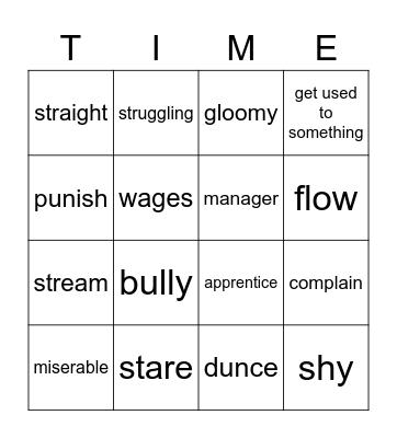 Time Twist - Chapter 2 Vocabulary Bingo Card