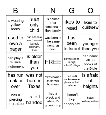 Find someone who . . . Bingo Card