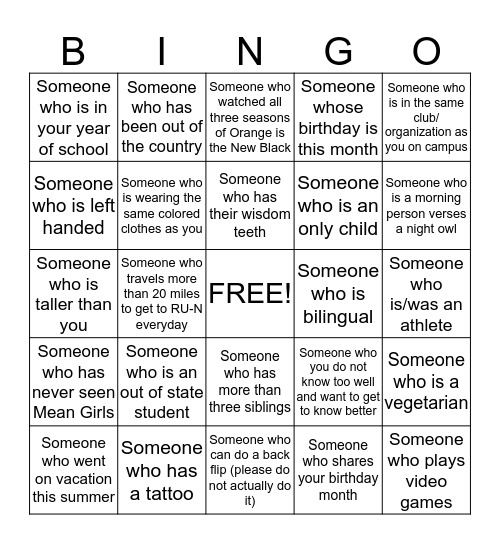 PEOPLE BINGO  Bingo Card