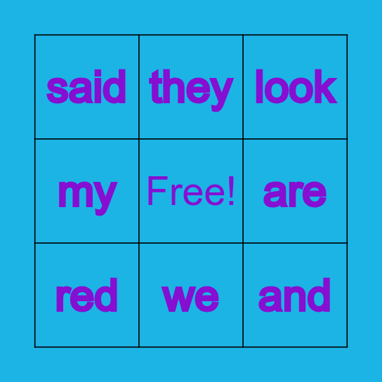 Sight Words Bingo Card