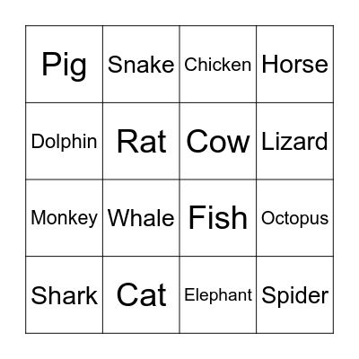 Animals Bingo Card