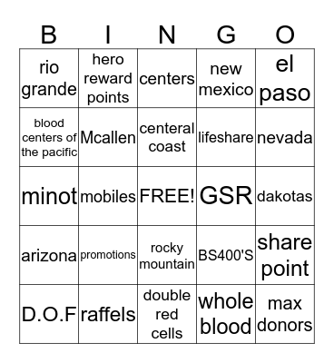 UNITED BLOOD SERVICES Bingo Card