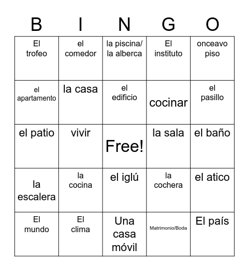 La Casa Bingo Card