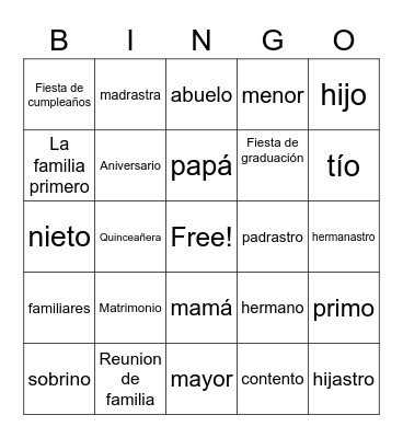 La Familia Bingo Card
