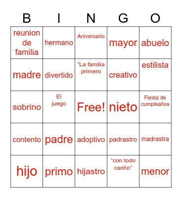 La familia Bingo Card