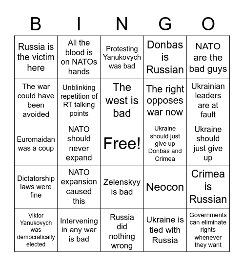 Kieran Bingo Card