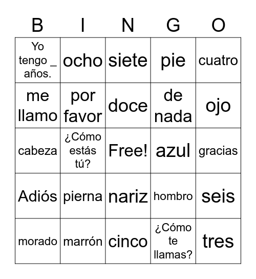 Globetrotters Spanish Review Bingo Card