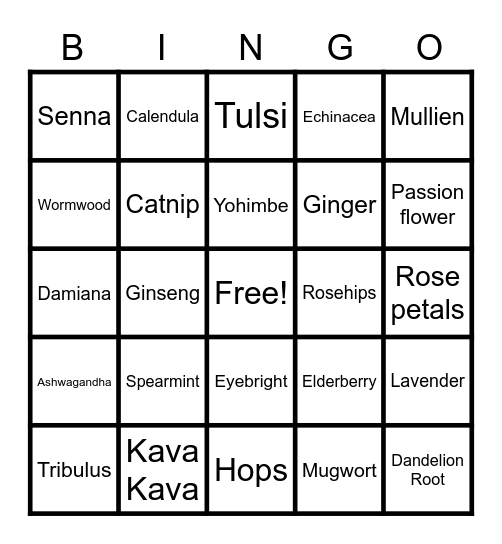 Herbal Bingo Card