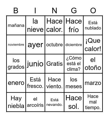 el clima Bingo Card