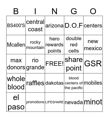 united blood services  Bingo Card