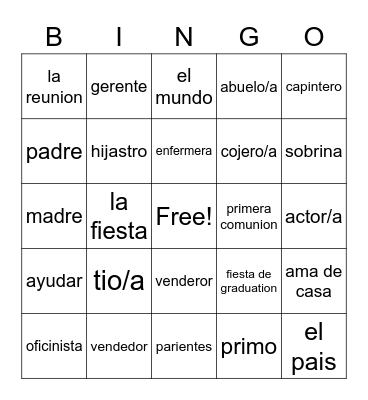 La Familia Bingo Card