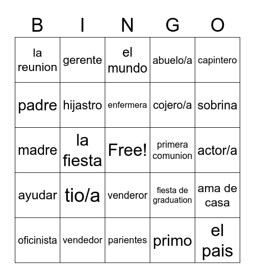 La Familia Bingo Card