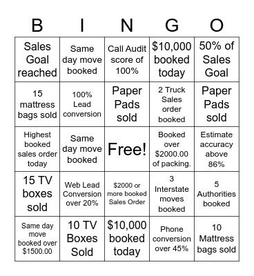 Web Lead Conversion Bingo Card