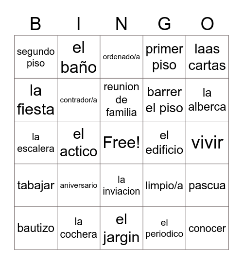 La Casa Bingo Card