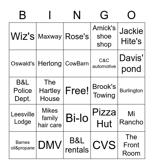 Batesburg-Leesville Trivia Bingo Card