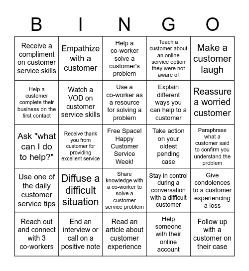 Customer Service Week Bingo Card Bingo Card