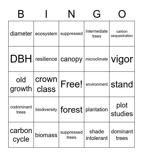 Forest Field Studies Bingo Card