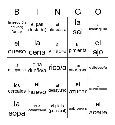 Des 1 ~ Ch 8 Food Bingo Card