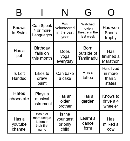 Untitled Bingo Card