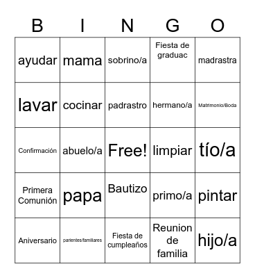 La familia Bingo Card