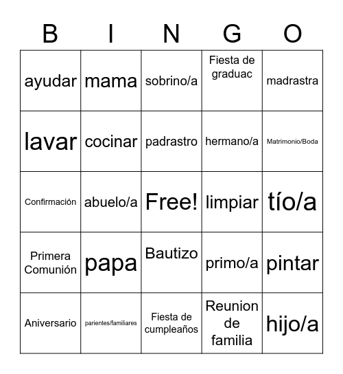 La familia Bingo Card