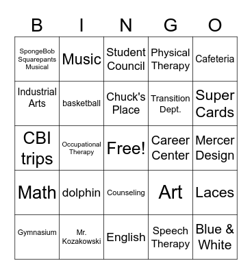 Spirit Week Bingo Card