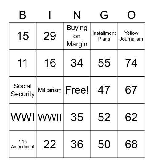 Number Bingo 1-75 Bingo Card