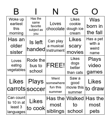 Get to know you Bingo Card