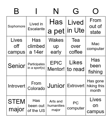 EPIC Bingo Card