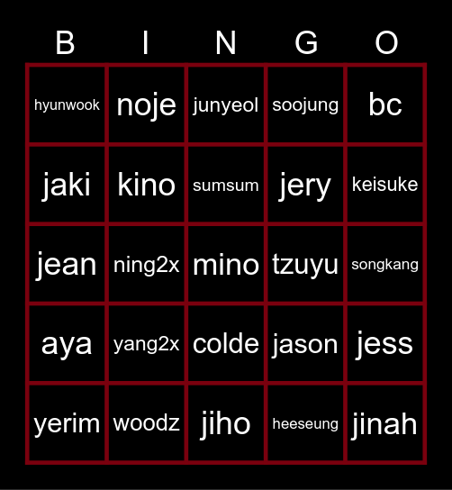 M Bingo Card