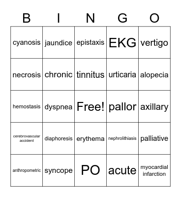 BINGO Medical Terms Bingo Card