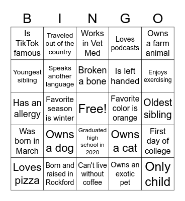 First Day of SS Bingo Card