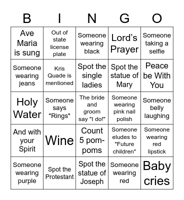 Catholic Marriage Bingo Card