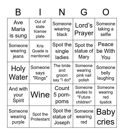 Catholic Marriage Bingo Card