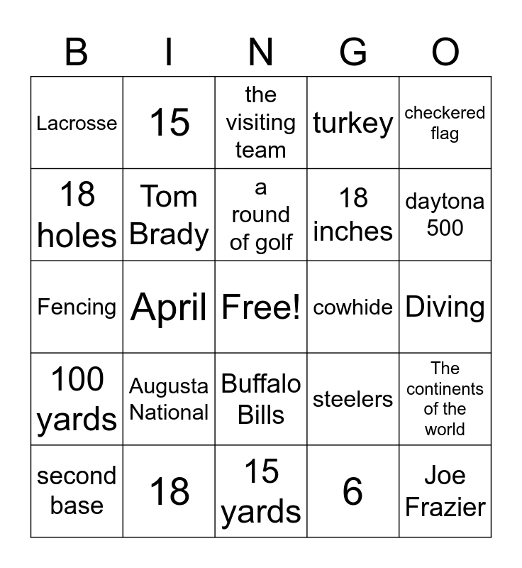 sports trivia Bingo Card