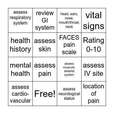 health assessment Bingo Card