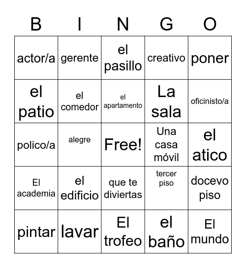 La Casa Bingo Card