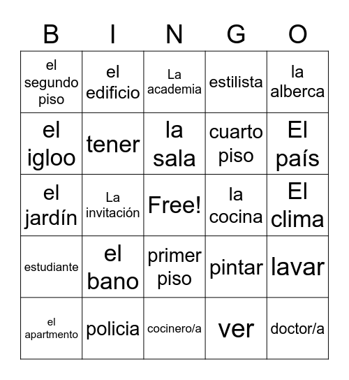 el casa Bingo Card