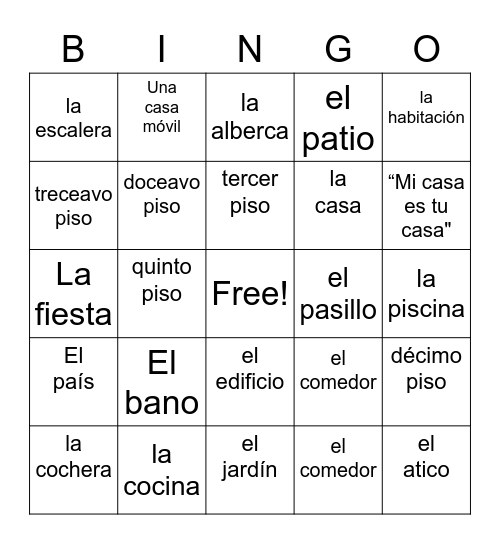 La Casa Bingo Card