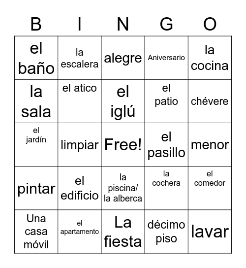 La Casa Bingo Card