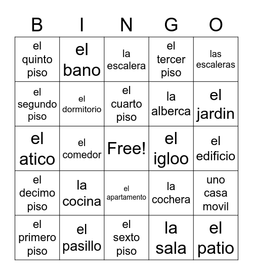 La Casa Bingo Card