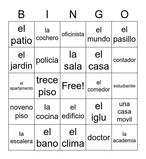 La Casa Bingo Card