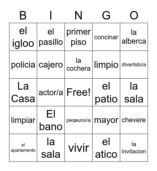 La Casa Bingo Card