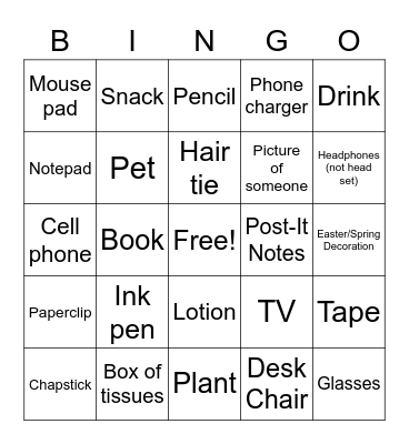 ECR PCC Work Space Bingo Card