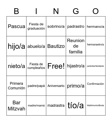 LA FAMILIA Bingo Card